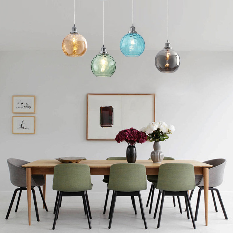 Luminaire suspendu simple en chrome à 1 lumière, Bleu