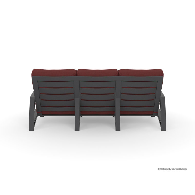 Arc Outdoor 3 - Seat Patio Sofa, Trax Burgundy, Carbon Black