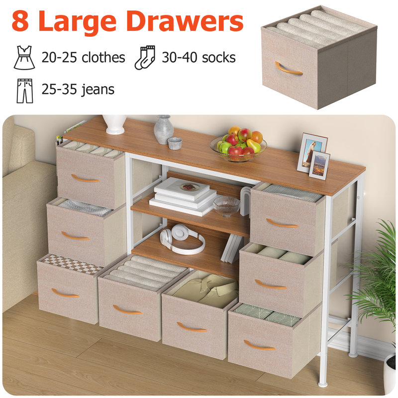 Steel 120 cm W Chest of 8 Drawers, Khaki