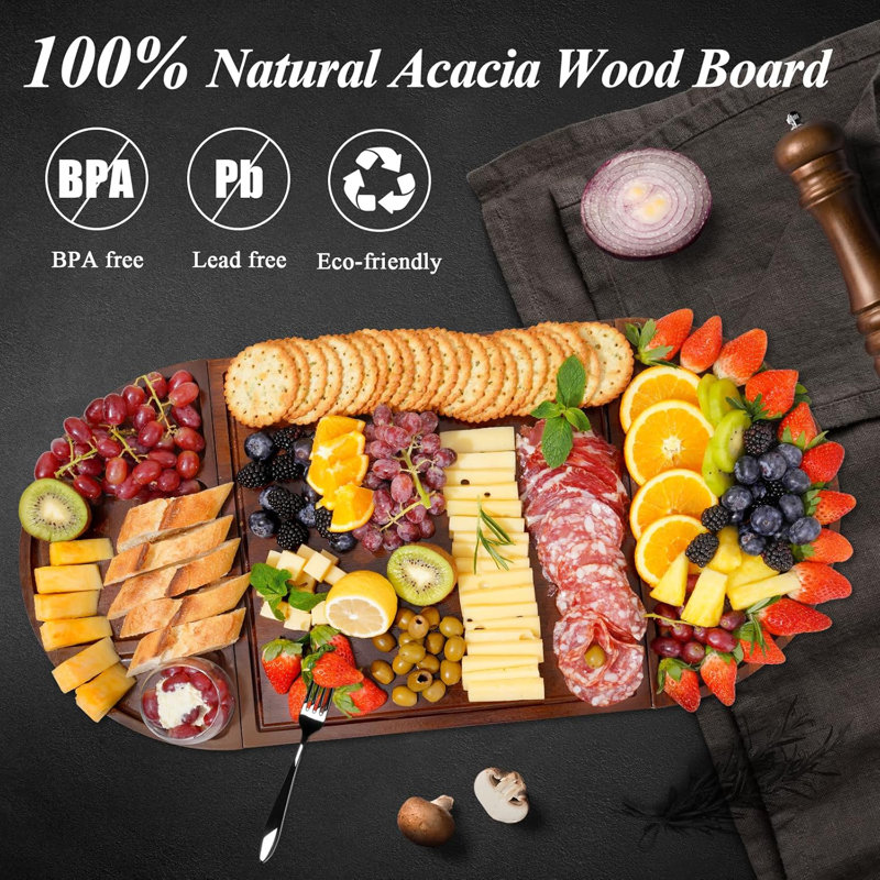 Ensemble de 3 planches à fromage et plateau de service en bois d'acacia