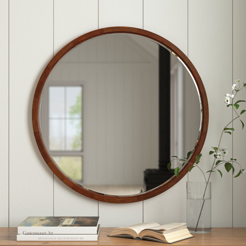 Glover Solid Wood Mirror, Walnut Brown, 24" x 24"