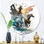 Three Horse Stampede - cheval, art mural rond sur métal-88628273