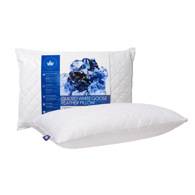 Quilted White Goose Feather Pillow, Queen, Medium
