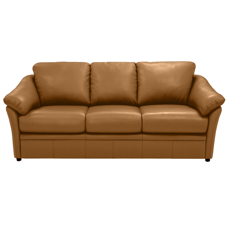 Ramdev 80" Genuine Leather Pillow Top Arm Sofa Bed Sleeper, Caramel