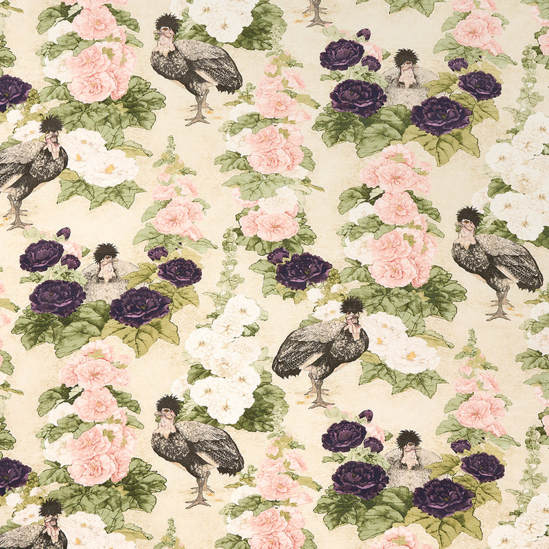 Tissu rose Hollyhock Schumacher x Mary, Rose / vert