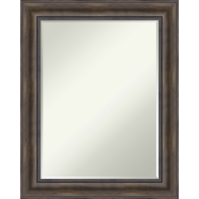 Wood Flat Wall Mirror, Distressed Brown