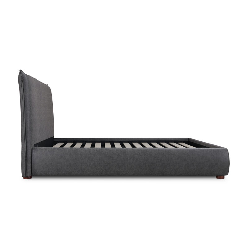Timothy Upholstered Low Profile Platform Bed, Queen, 45.5, Dark Grey Faux Leather
