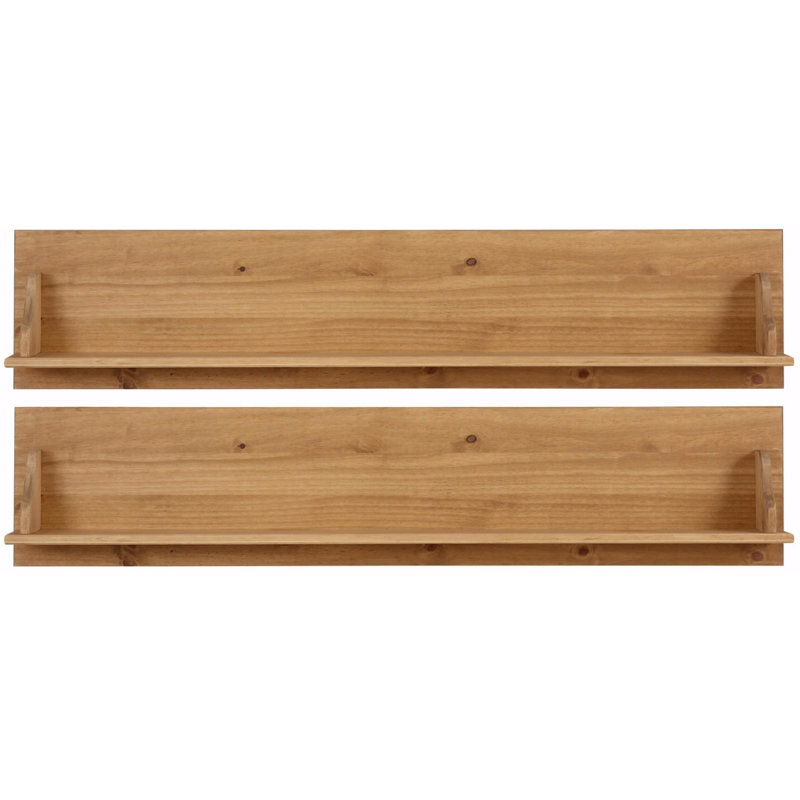 Ruth 2 Piece Pine Solid Wood Floating Shelf, Brown