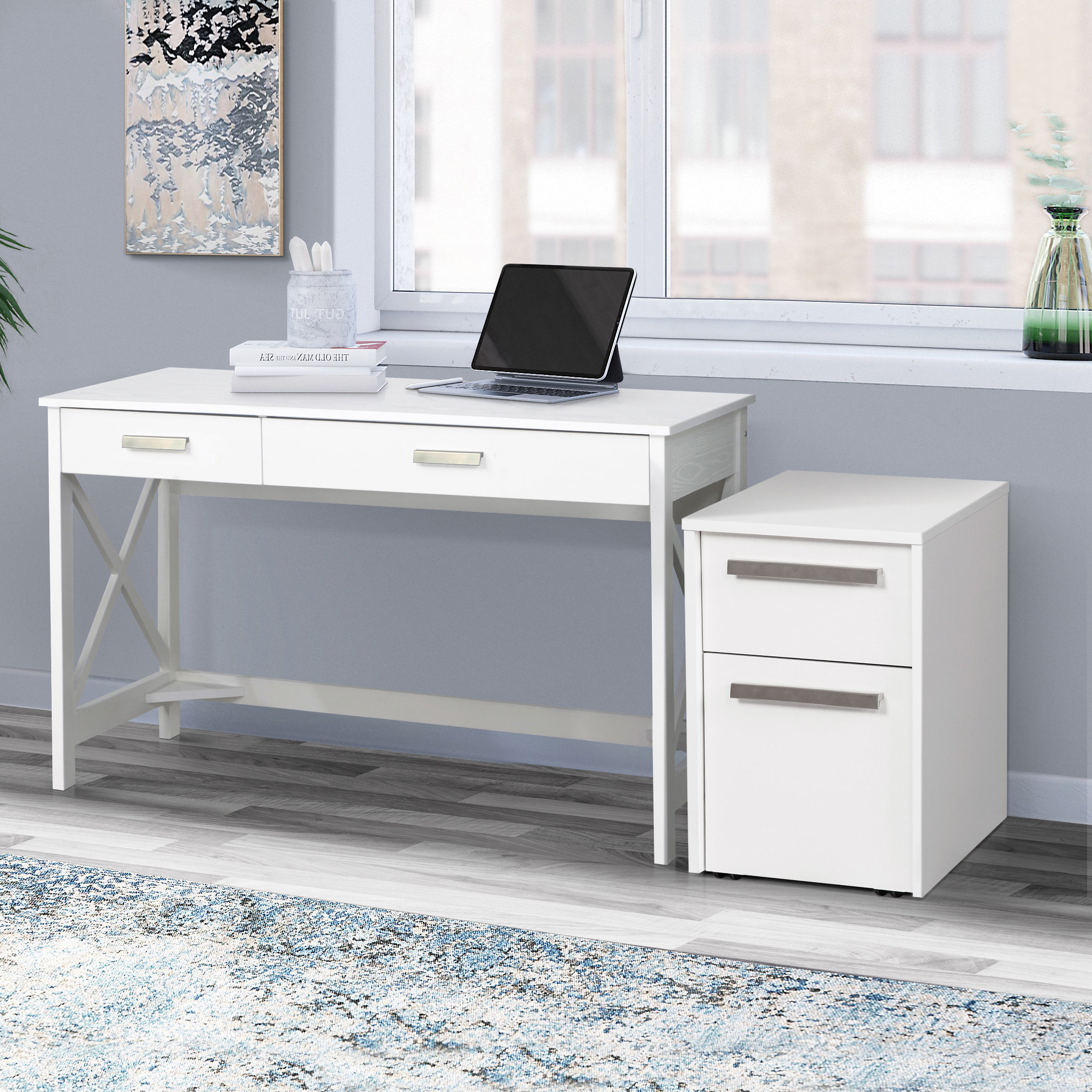 Amherst wood writing desk online with drawers white