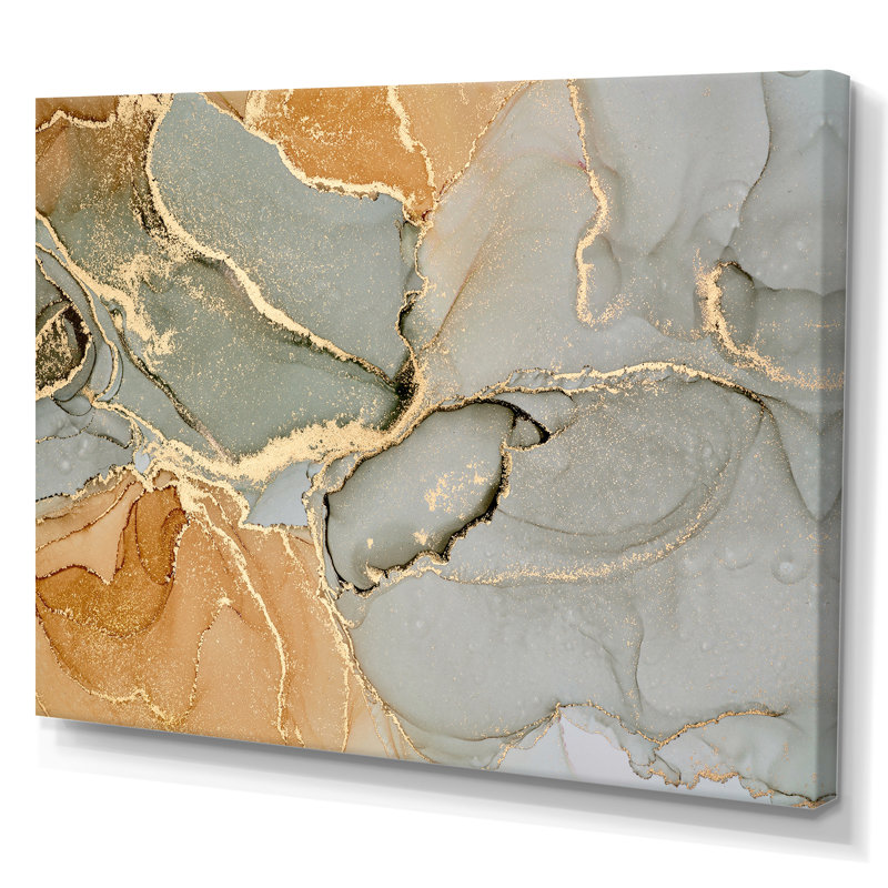 «Brown Luxury Abstract Fluid IV», peinture sur toile, H 40 po x l 60 po, Toile tendue, Sans cadre