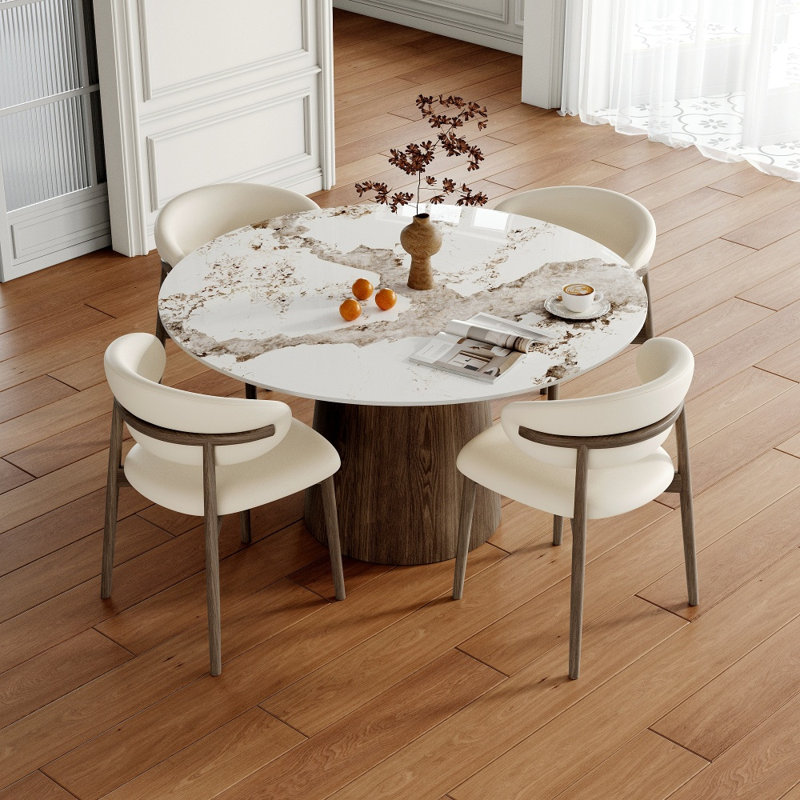 Ensemble de table de salle à manger à piédestal de taille moyenne avec chaises ergonomiques en similicuir, Amber