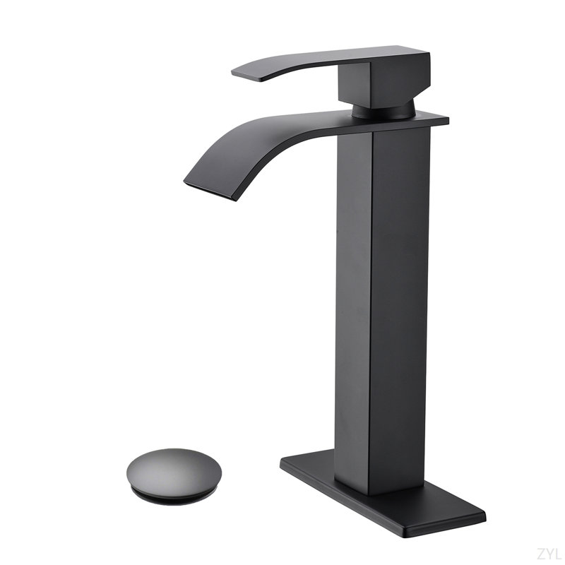 Robinet de lavabo de salle de bain à poignée simple avec bonde escamotable Waterfall