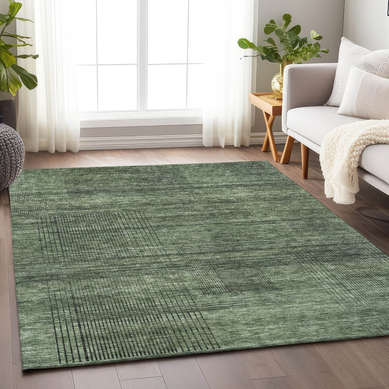 Premium Machine Washable Prisco Olive Rug, Rectangle 8' x 10'