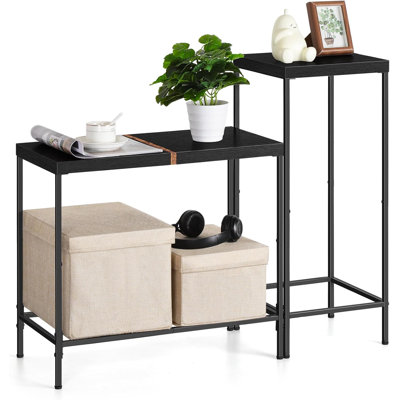 2 Piece Wooden Black Modern Night Shelf Small Entrance Table Narrow Console Table For Hallway Living Room Table