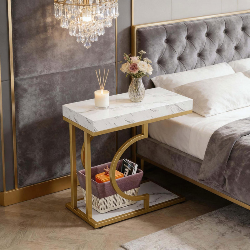 Table de chevet stable avec plateau en faux marbre