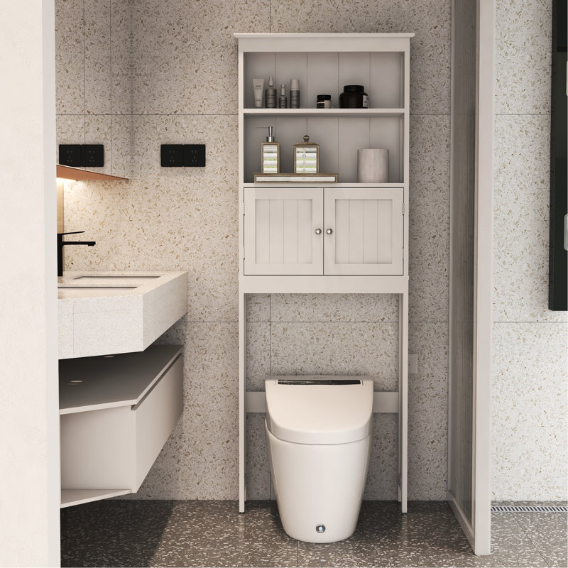 2 Doors Bathroom Cabinet Over Toilet With 2 Shelf - White Storage Spacesaver