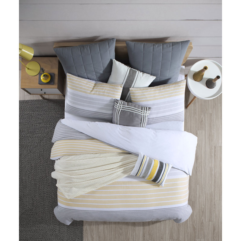 Ensemble de housse de couette 100% coton , Jaune, Housse de couette double / grand + 2 taies décora