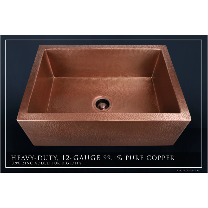 Luxury Heavy 12-Gauge Copper Farmhouse Sink, Includes Accessories, Flat Front