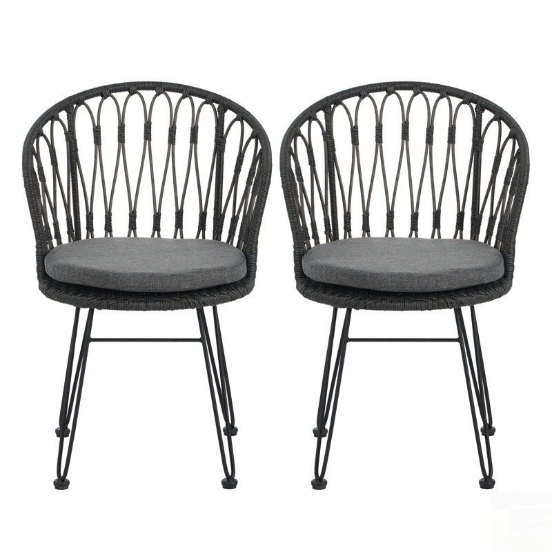 Chaises de salle à manger d'extérieur, 2 pièces avec 2 coussins, de conception industrielle résistante aux intempéries et bohème