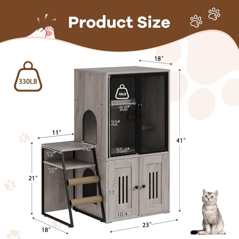 Enceinte de litière pour chat 2-en-1 grise