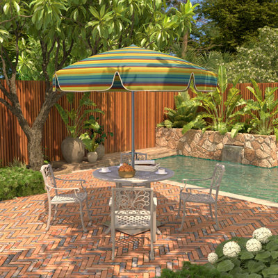 Parasol de patio 7,5 pi argenté avec nervures en fibre de verre et bouton-poussoir inclinable à Astoria Lagoon Sunbrella
