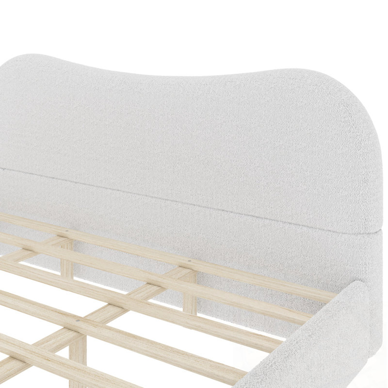 Très grand lit tapissier avec pieds en bois Lansvale, Blanc