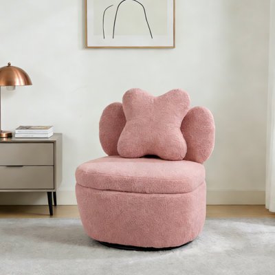 Fauteuil d'appoint pivotant à 360 ° avec compartiment de rangement, fauteuil rembourré en velours Teddy avec coussin ergonomique, tissu résistant aux rayures, capacité de 300 lb pour le salon, la chambre à coucher et la chambre de bébé