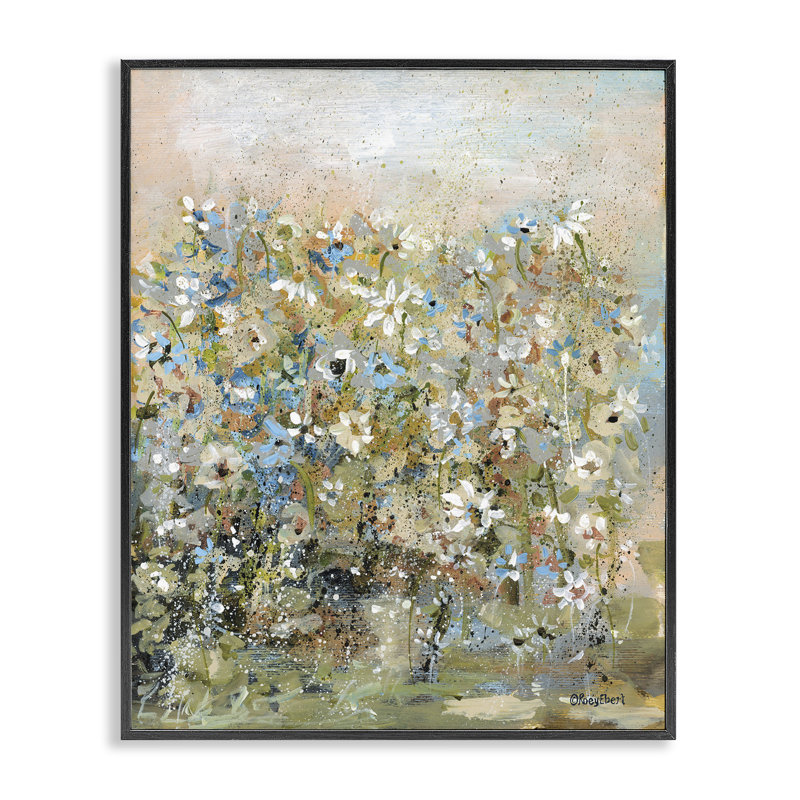 Fleurs de jardin mouchetées, estampe numérique, conception par Roy Ebert, H 14 po x l 11 po, Giclée encadrée noir minuit