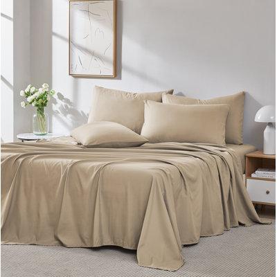 Southshore Fine Linens Vilano Springs Extra Deep Pocket 6-Piece Sheet Set, Ultra Soft Double-Brushed 110 GSM Microfiber Bedding, 21-Inch Deep Pocket, 4 Pillowcases, Full, Taupe