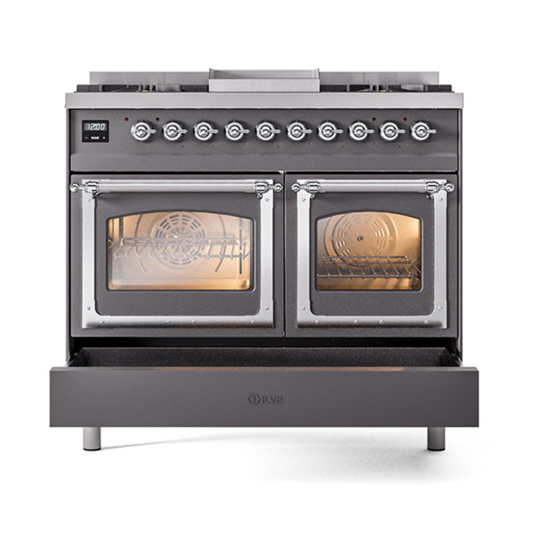 ILVE Nostalgie II Noblesse 40 in Dual Fuel Range, Graphite Matte/Chrome, Liquid Propane