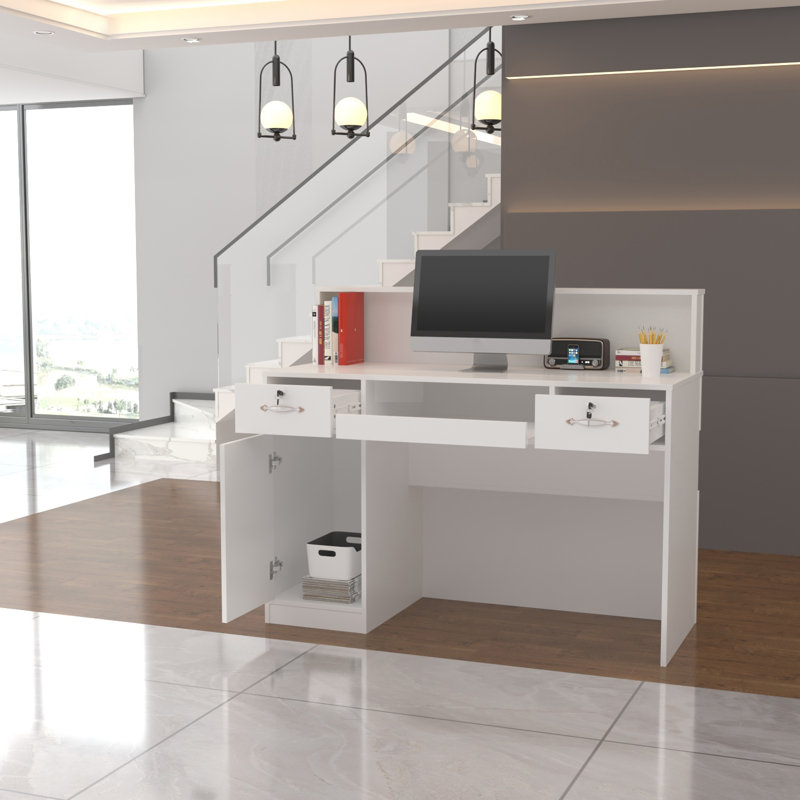 Rectangle Solid + Manufactured Wood Reception Desk with Filing Cabinet