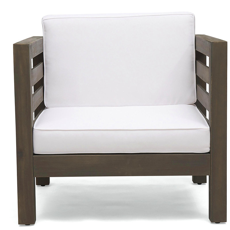Fauteuil de patio d'extérieur avec coussins, Blanc, Gris