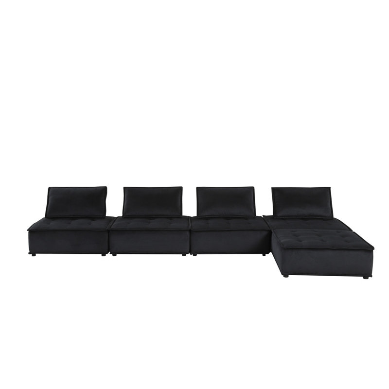 120"W Velvet 5 Pc Sectional Sofa Ottoman, 29" H x 120" W x 80" D