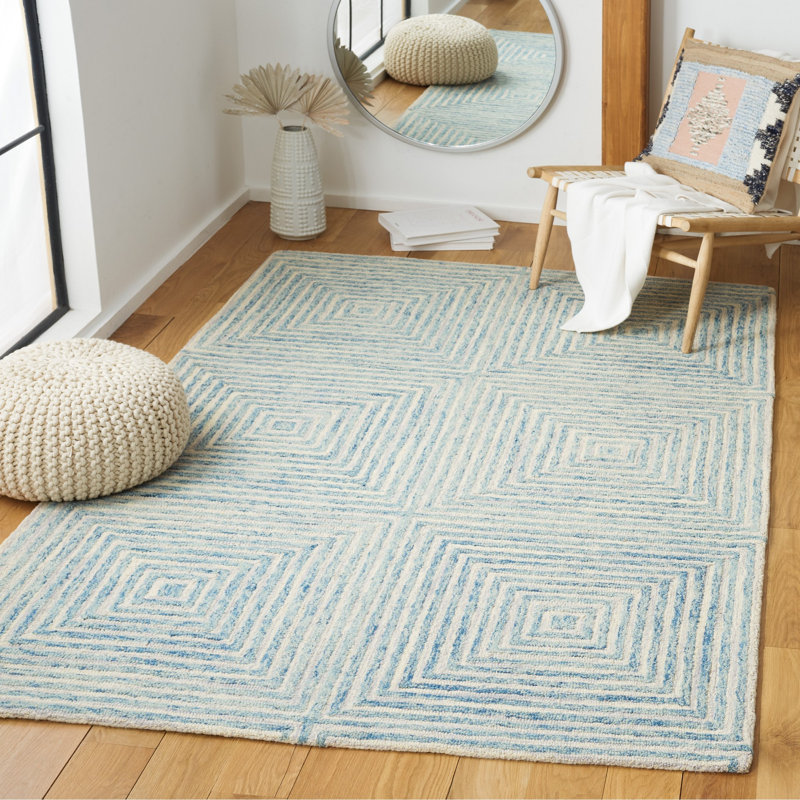 Metro Hand Tufted Wool And Cotton With Latex Geometric Rug, Rectangle 5' x 8'