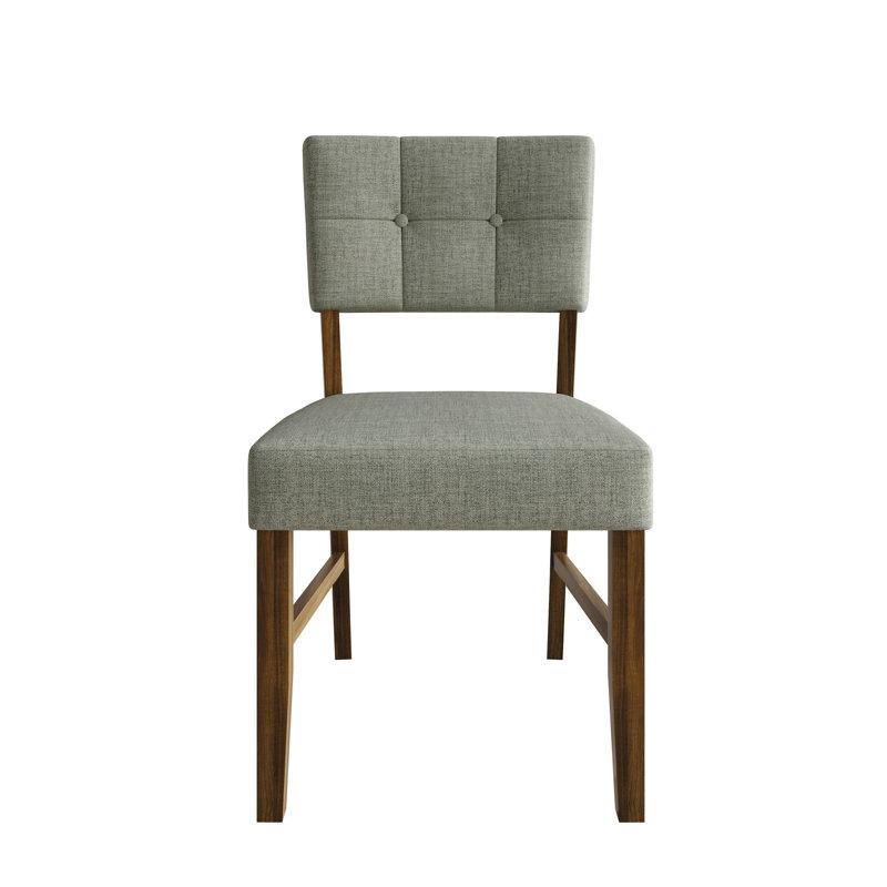 Lundell Tufted Fabric Linen Upholstered Solid Wood Side Chair in Brown