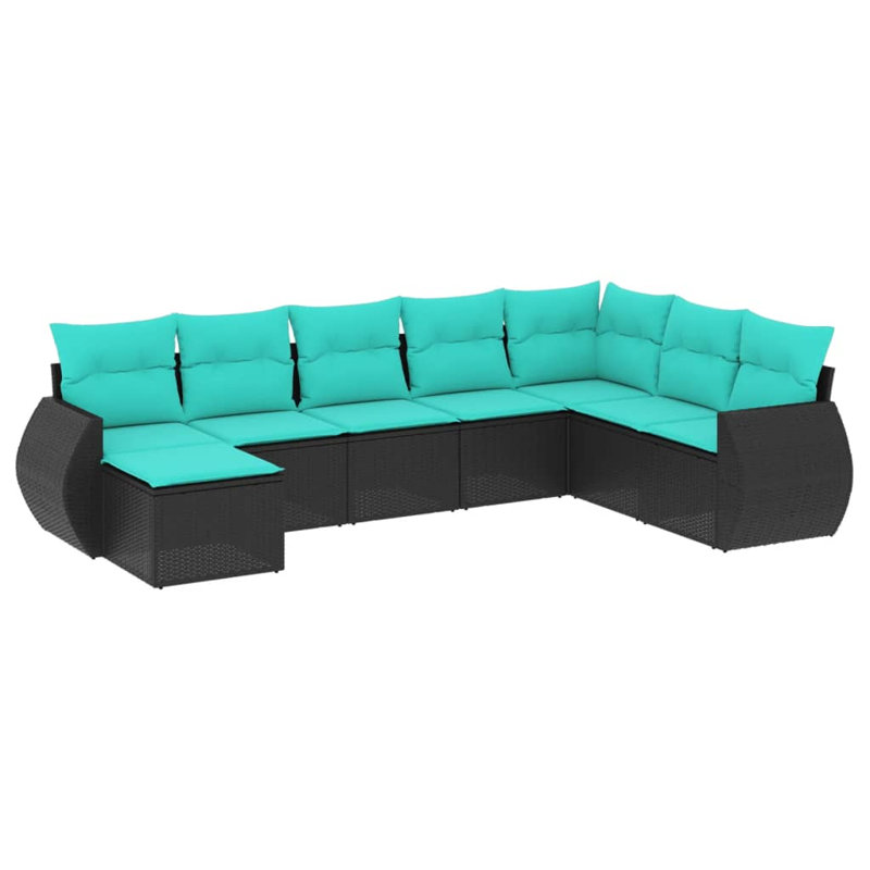  Ensemble de canapé de patio 8 pièces avec coussins en rotin de polyester noir