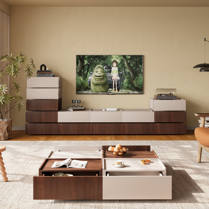 Heckman Modern Modular Coffee Table With 4 Storage Chest, Modular Assembly, Brown/Beige