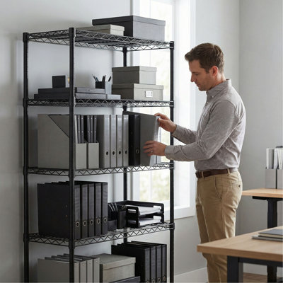 Étagères grillagées robustes à 5 niveaux réglables - supports de rangement en métal résistant à la rouille pour la cuisine, le garage, la salle de bain et le garde-manger (P 29,53 po x l 13,78 po x H 59,06 po)