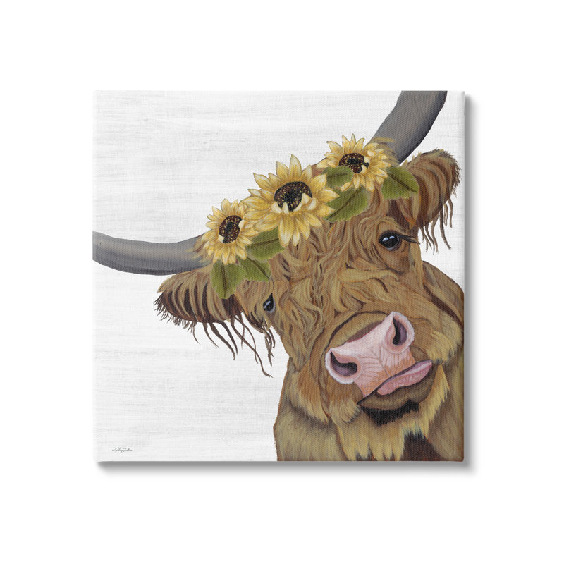 Mignonne couronne de tournesol Highland Clever par Ashley Justice - peinture sur toile tendue, H 24 po x l 24 po x P 1,5 po