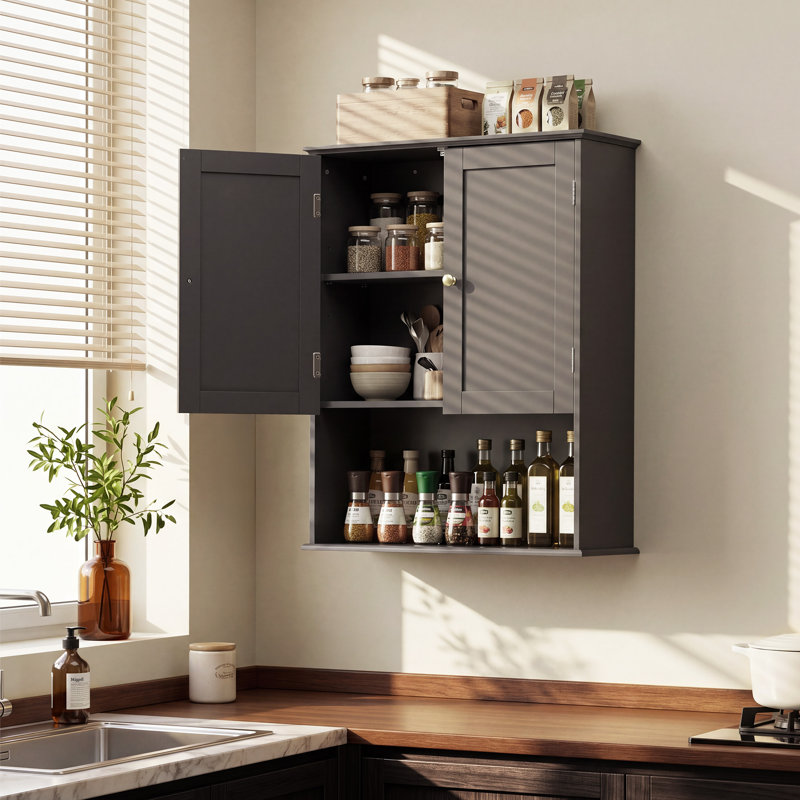 Armoire de salle de bain murale, armoire de rangement de style maison de campagne suspendue 23,6 po x 29,5 po avec tiroir et tablettes réglables, armoire à pharmacie en bois pour salle de bain, salle de lavage