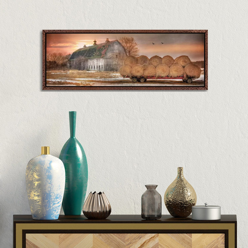 Sunset On The Far by Lori Deiter - Panoramic Print on Canvas, Classic Brown Wood Framed, 30.48cm H x 91.44cm W x 3.81cm D