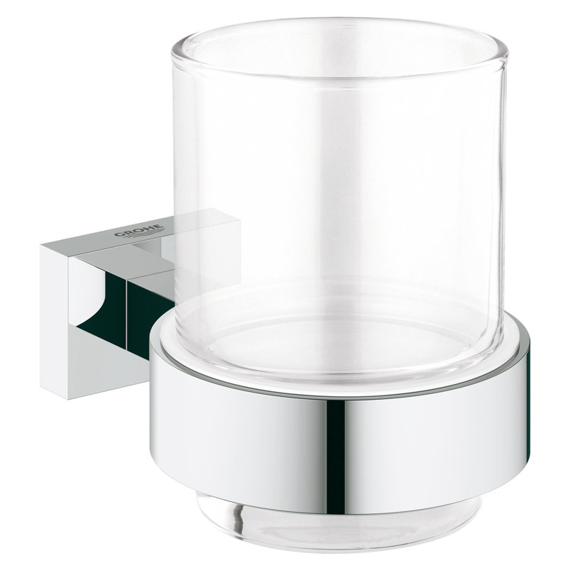 Modern Chrome Wall-Mounted Toothbrush Holder with Glass