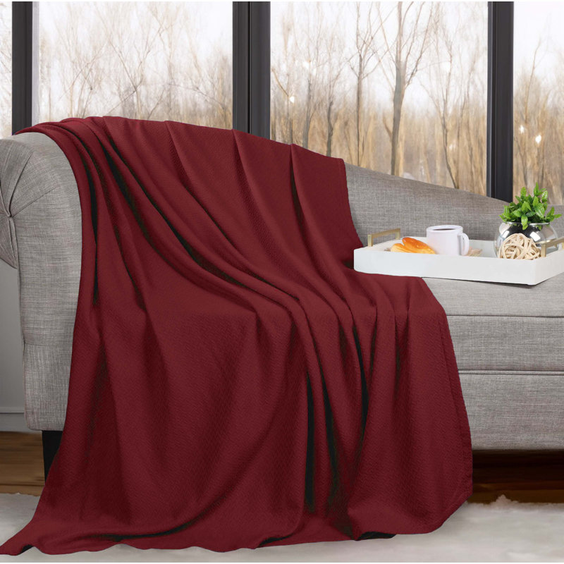 Nobel All Season Cotton Jacquard Dobby Weave Textured Chevron Lightweight Woven Throws Blanket, King, Burgundy
