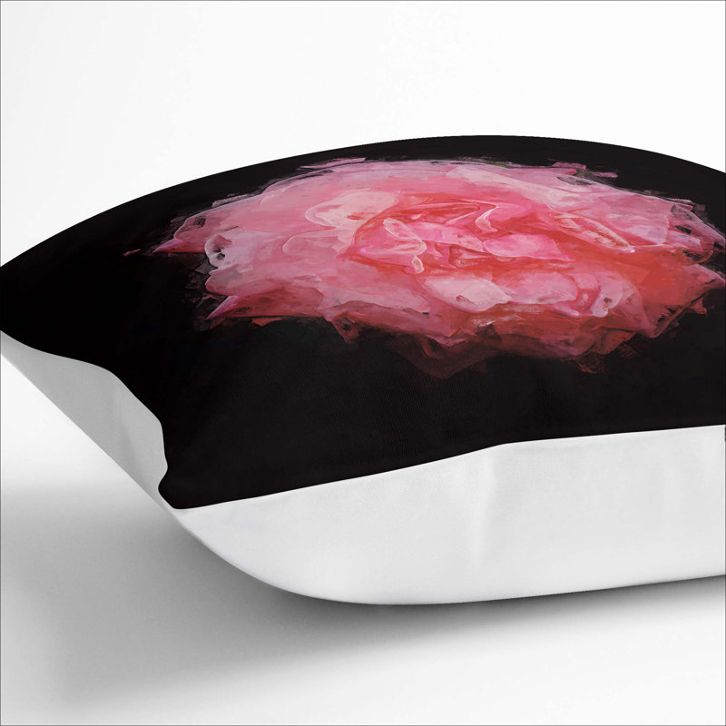 Lone Pink Carnation Cushion with Filling, 40cm H x 40cm W x 15cm D, White