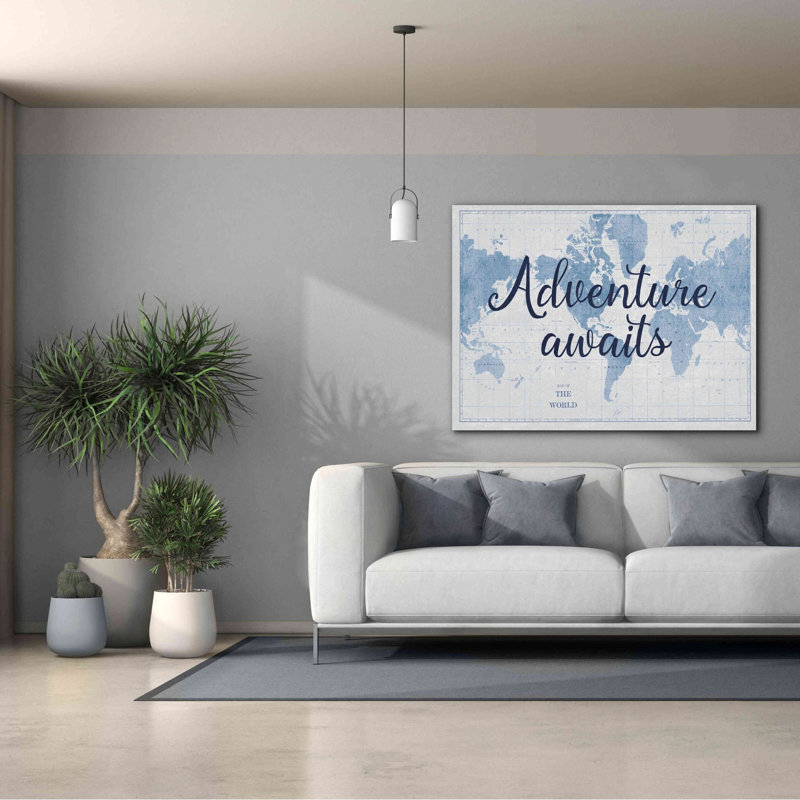 «World Map White and Blue v2» par Sue Schlabach, estampe numérique sur toile, L 54 po x H 40 po