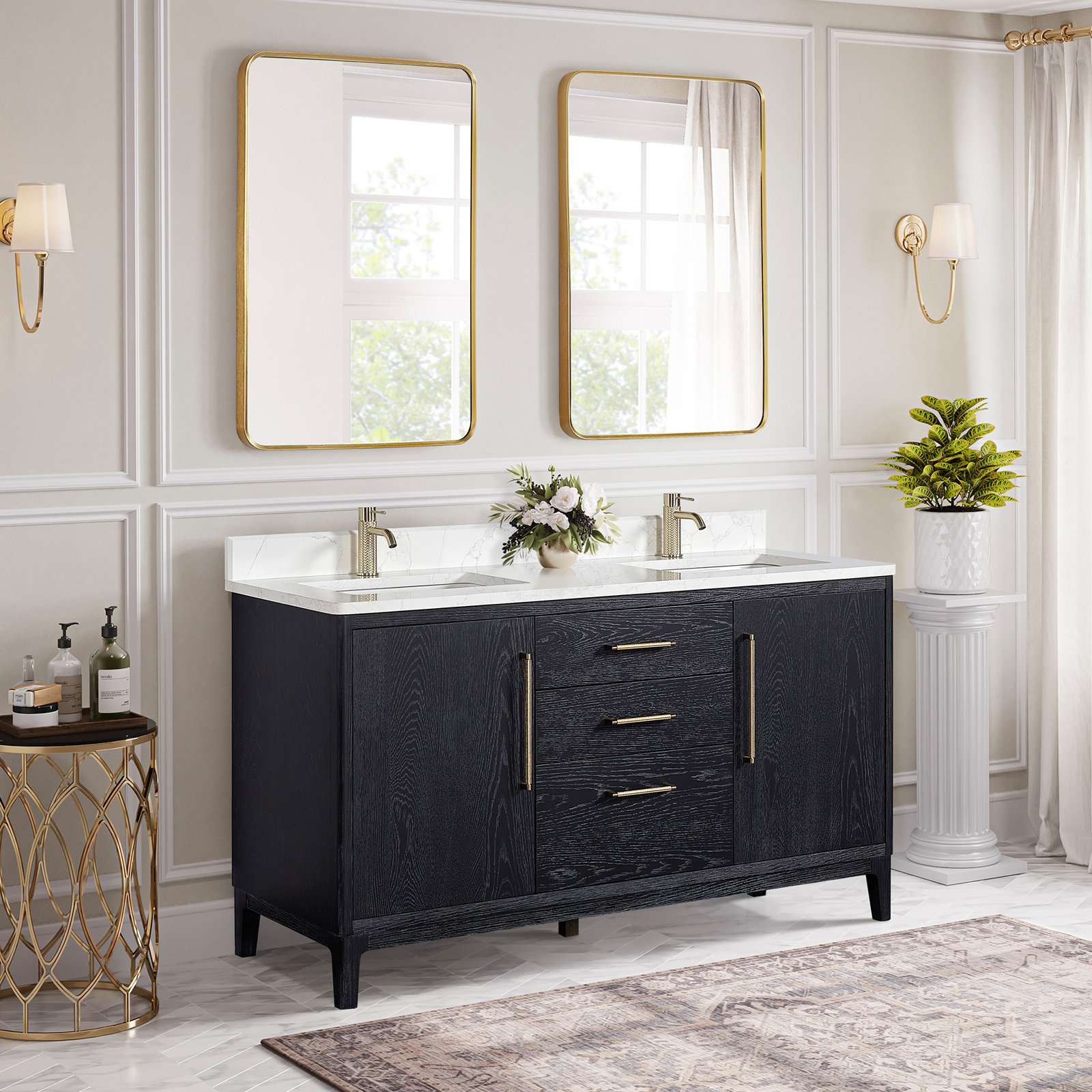 Langosta 60" Double Bathroom Vanity, Fir Wood Black