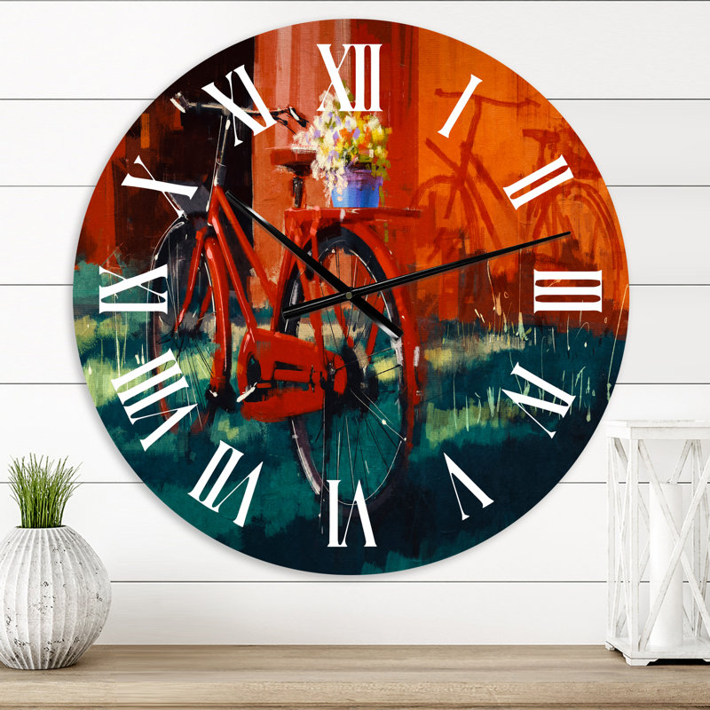 Bicyclette rouge avec seau - horloge murale rétro, Petit