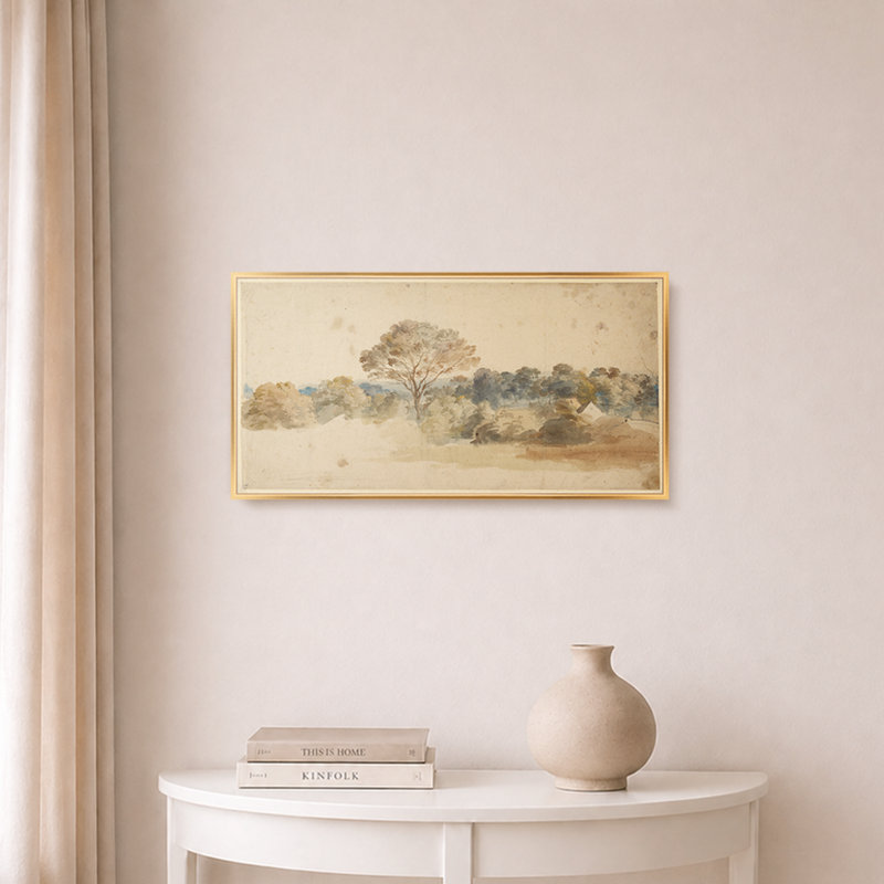 Martha Stewart Bedford, art mural sur toile, paysage pastoral: 13,5 po x 25,5 po, décor de salon et de chambre à coucher, encadré