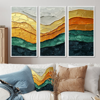 Emerald Drift of Transitional Passage Of Time III - Art mural transitionnel pour le salon - ensemble de 3