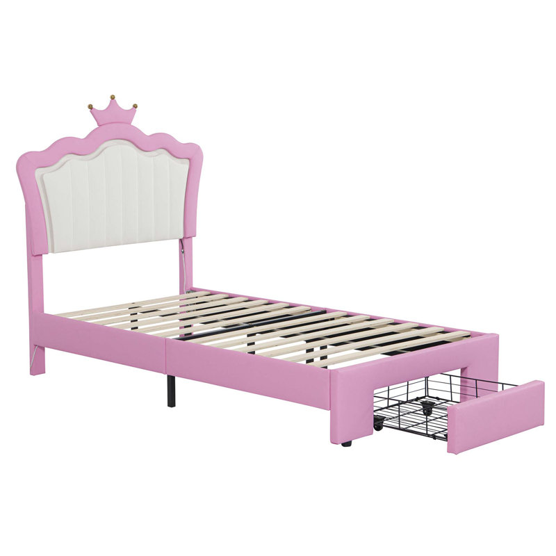 Upholstered Bed Frame with LED Lights, Modern Upholstered Princess Bed, Twin, Yes